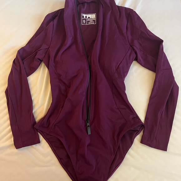 TA3 Swim Long Aubergine Burgundy Surfy One Piece Swimsuit, Extra Large NWT - Picture 7 of 13